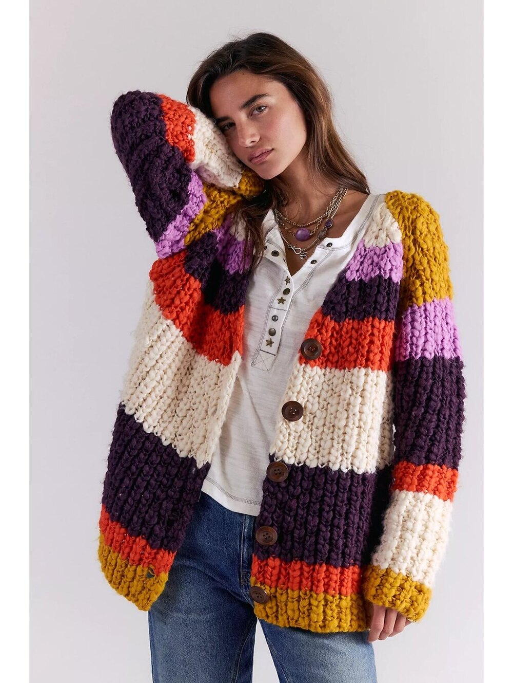 New Free People Myles Stripe Cardi Size L